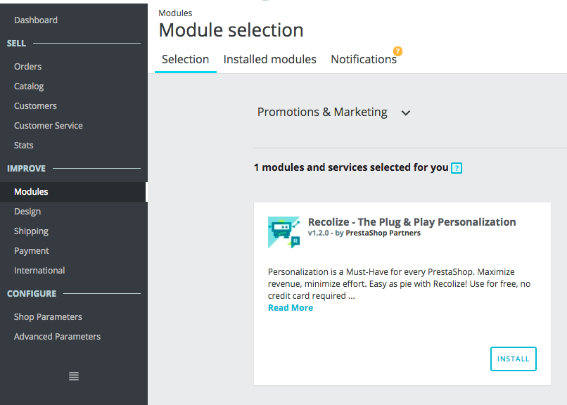 Easy Installation of Recolize Module in PrestaShop