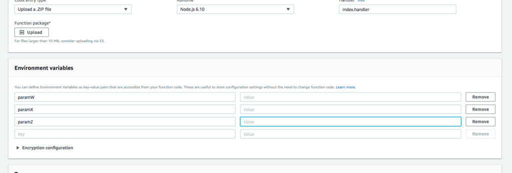 AWS Lambda: add environment variables